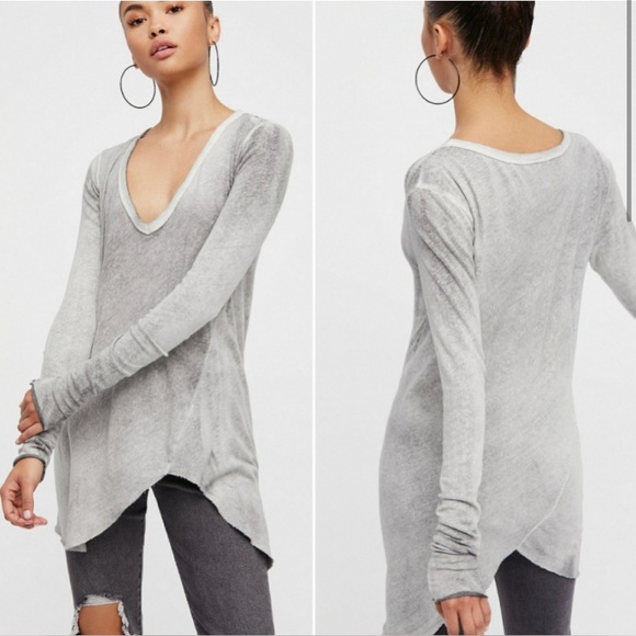 We The Free Tops - We The Free Long Beach Tee Gray Long Sleeve XS Lightweight Boho Flowy Coastal